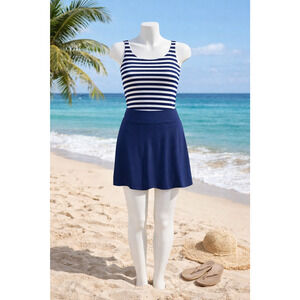 LouKeith size XL High Waisted Swim Skort Shorts Skirt Nylon Spandex Navy Blue